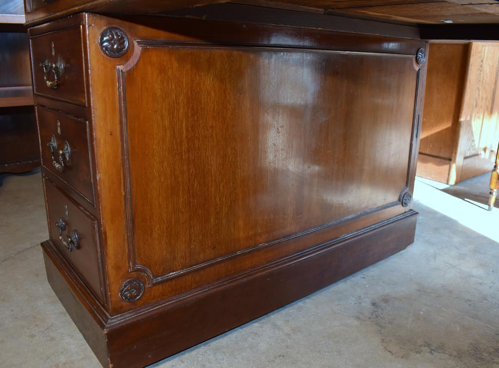 Antique Ca. 19th C. Partners Desk with Green Top Blotter, Caster Feet