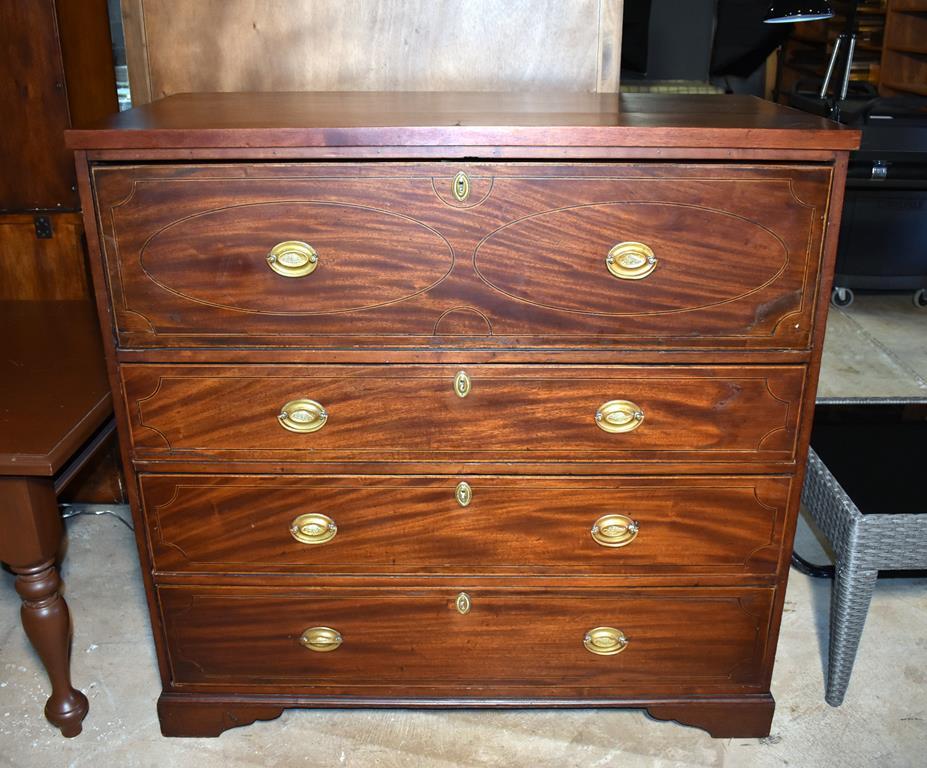 Antique 19th C. Hand Made Inlaid Walnut Butler's Secretary