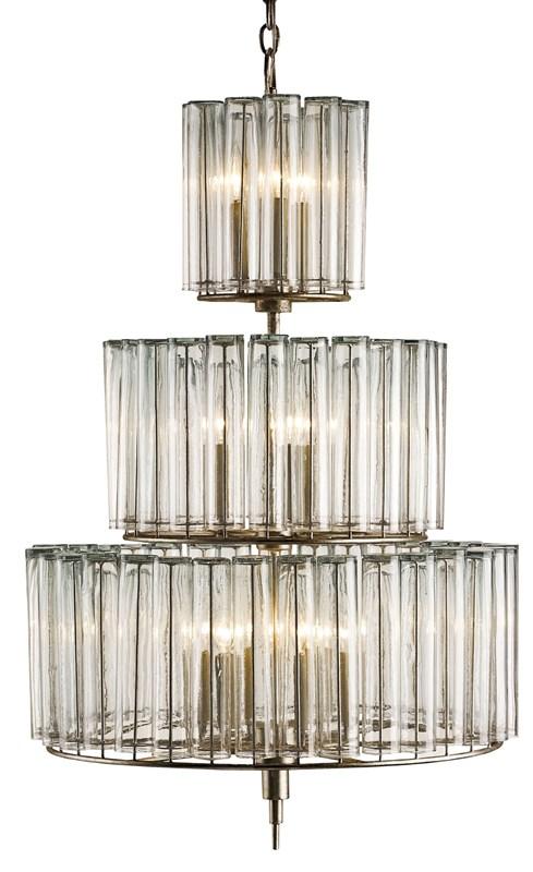 Currey & Co Bevilacqua 3-Tier 12-Light Chandelier with 69 Glass Cylinder Flutes (Complete)