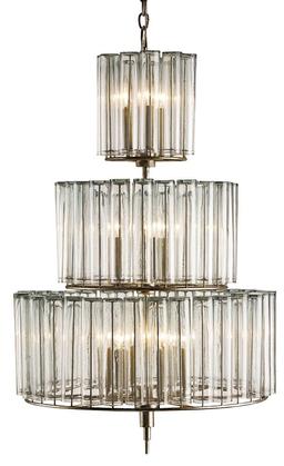 Currey & Co Bevilacqua 3-Tier 12-Light Chandelier with 69 Glass Cylinder Flutes (Complete)