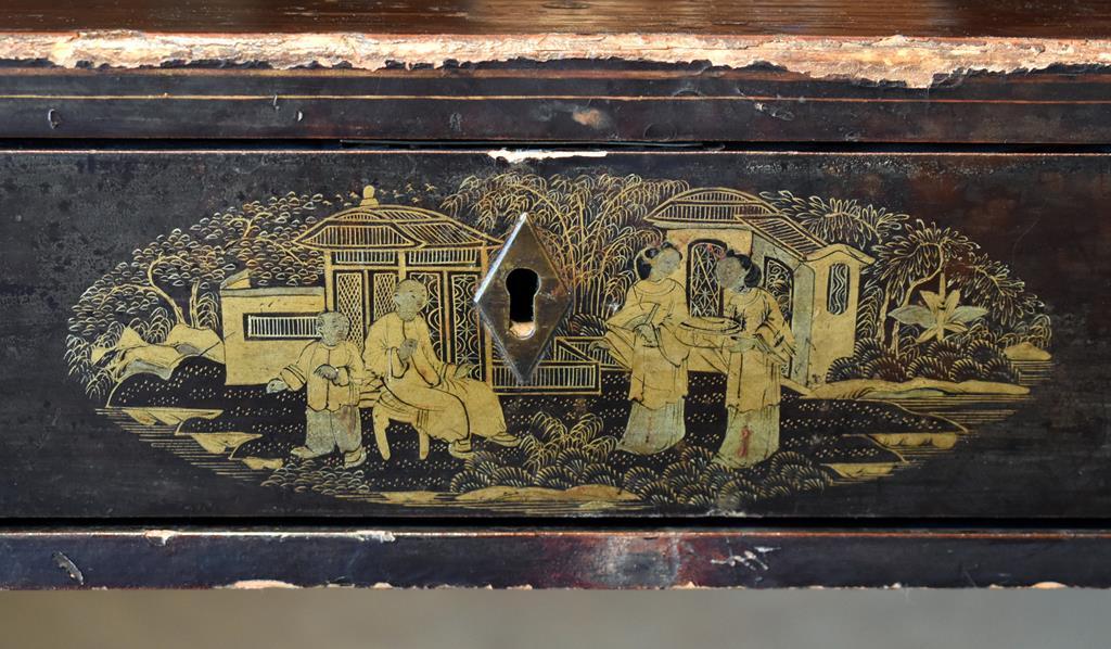 Antique Chinoiserie Stenciled Ladies Writing Desk with Internal Storage Compartments, Paw Feet