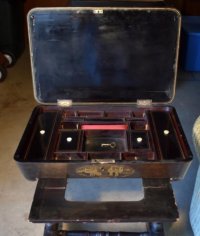 Antique Chinoiserie Stenciled Ladies Writing Desk with Internal Storage Compartments, Paw Feet