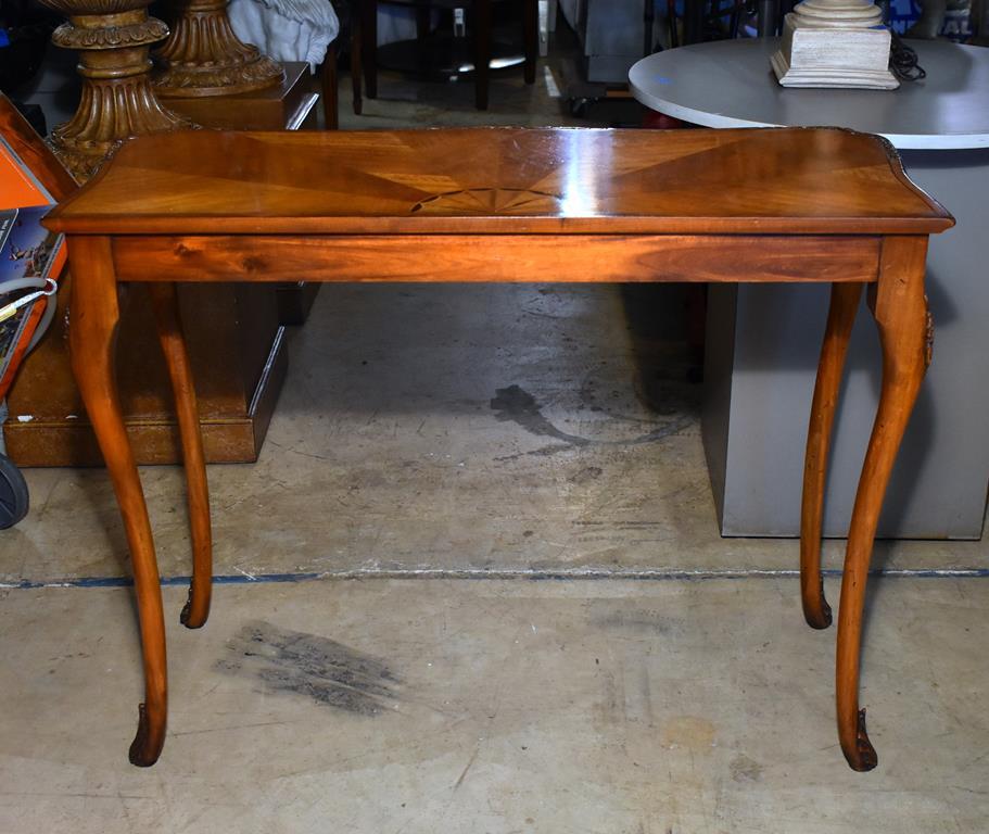 Fine Inlaid Theodore Alexander Console Table, Bookmatched Sunburst Top