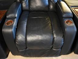 Set of 3 Okin Black Bonded Leather Power Recliner Theater Seats with 2 Middle Consoles