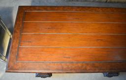 Magnificent Contemporary Oak Trestle Table with Acanthus Leaf Pedestals, Ribbed Bun Feet