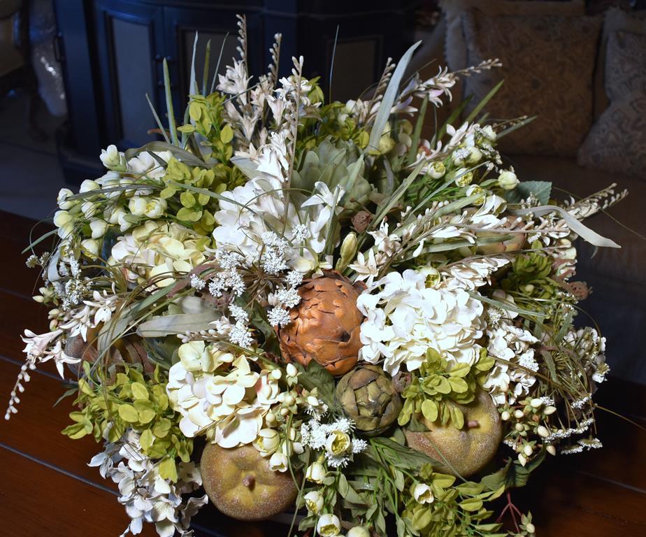 Stunning (Large) Fruit & Floral Arrangement in Bronzed Finish Paw Footed Metal Jardiniere