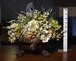 Stunning (Large) Fruit & Floral Arrangement in Bronzed Finish Paw Footed Metal Jardiniere