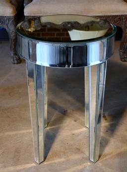 Pair of Round Mirrored Finish Accent Tables