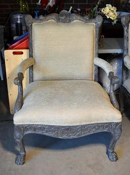 Contemporary Oversized Paw Footed Chair & Half, Neutral Upholstery, Lots 19 & 20 Match