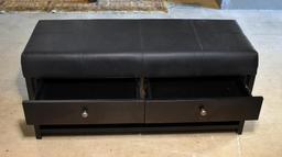 Black Bonded Leather Top Bench with Storage / 2 Drawers Underneath