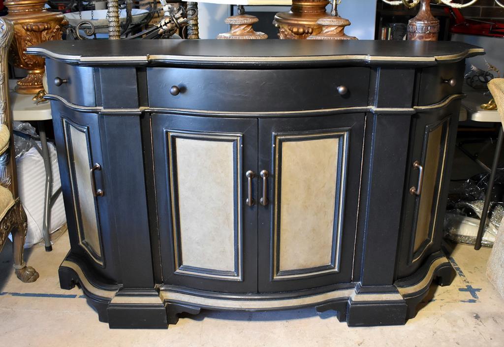 Black Contemporary Sideboard / Console with Tan Trim & Panels