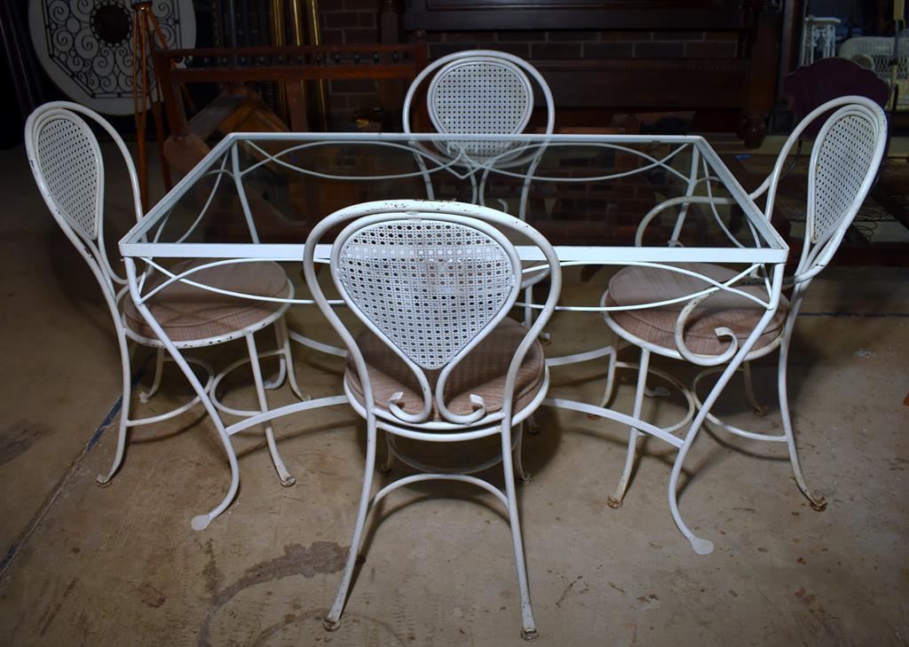 Vintage White Enameled Wrought Iron Chairs with Seat Cushions