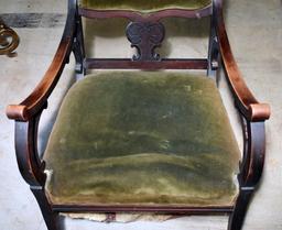 Antique Armchair with Caster Front Feet, Old Upholstery, Lots 21 & 22 Match