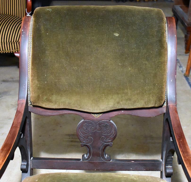 Antique Armchair with Caster Front Feet, Old Upholstery, Lots 21 & 22 Match