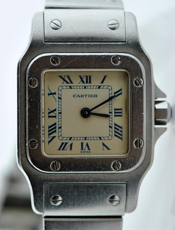 Authentic Cartier Santos Stainless Steel Quartz Women's Wristwatch