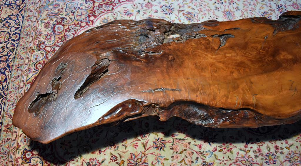 Vintage Modernist Live Edge Old Growth Redwood Burl Table, From California