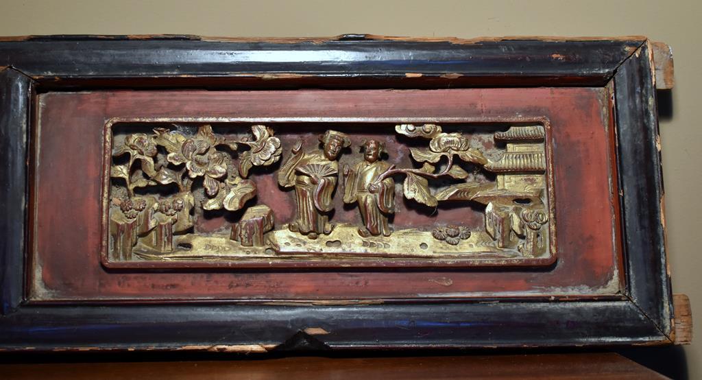 Antique Chinese Carved Giltwood Panel