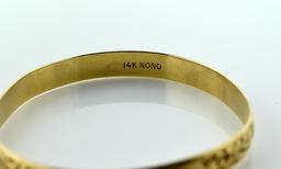 14K Yellow Gold Bangle Bracelet, Engraved Design & “Kepola”