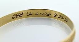 14K Yellow Gold Bangle Bracelet, Engraved Design & “Kepola”