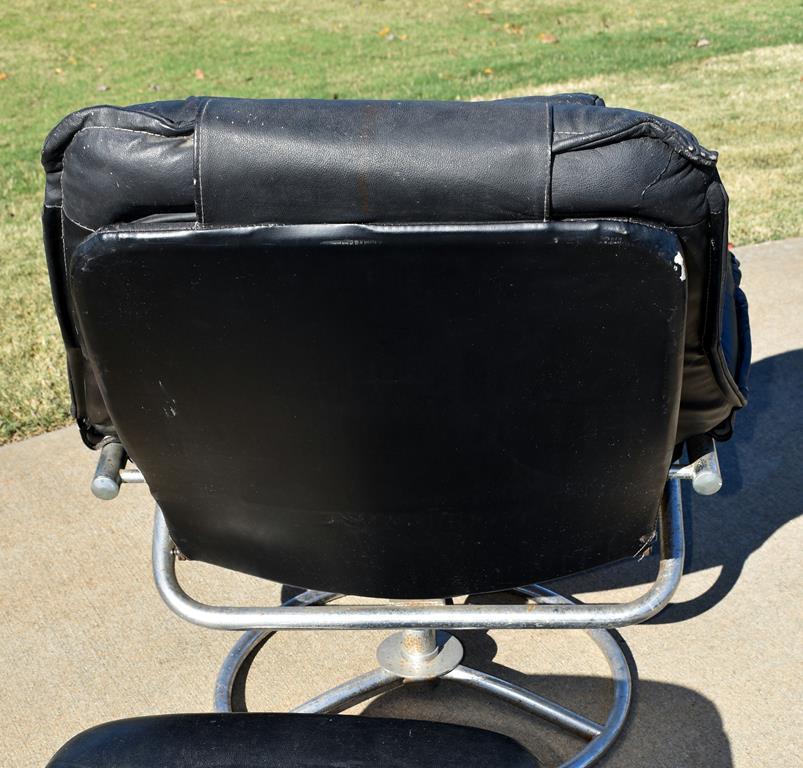 Modernist Black Leather Swivel Seat and Ottoman