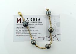 10K Yellow Gold and Tahitian Black Pearl Bracelet, 8”