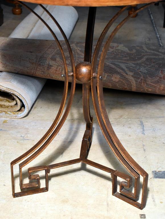 Charming Round Top Side Table with Metal Base, Pinwheel Design in Top