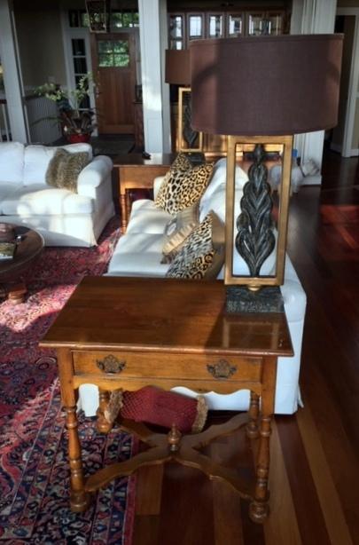 Elegant Cherry End Table with X-Form Stretcher, Drawer (Lots 12 & 13 Match)