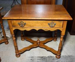 Elegant Cherry End Table with X-Form Stretcher, Drawer (Lots 12 & 13 Match)