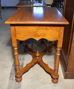 Elegant Cherry End Table with X-Form Stretcher, Drawer (Lots 12 & 13 Match)