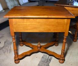 Elegant Cherry End Table with X-Form Stretcher, Drawer (Lots 12 & 13 Match)