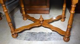 Elegant Cherry End Table with X-Form Stretcher, Drawer (Lots 12 & 13 Match)