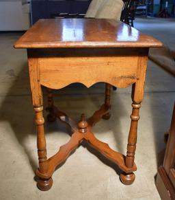 Elegant Cherry End Table with X-Form Stretcher, Drawer (Lots 12 & 13 Match)