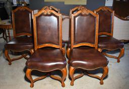 Set of 6 Beautiful Hooker Furniture Cherry Dining Chairs, Leather & Nailhead Trim