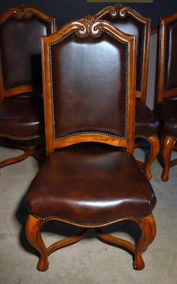 Set of 6 Beautiful Hooker Furniture Cherry Dining Chairs, Leather & Nailhead Trim