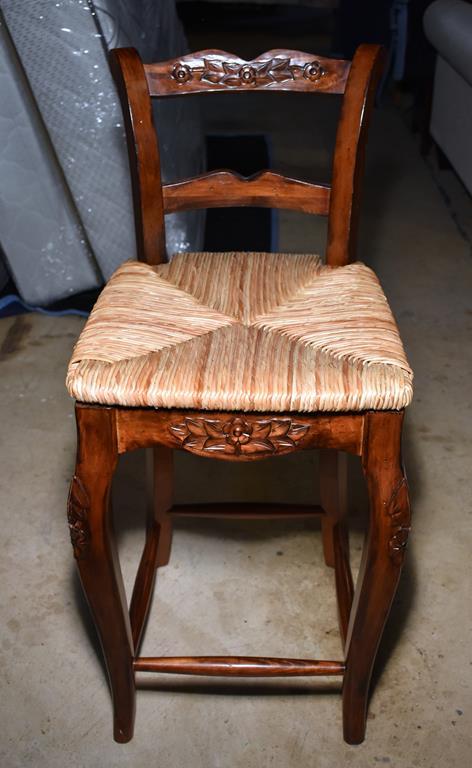 Fine Carved Ladder Back Rush Seat Bar Stool (One) (Lots 22 & 23 Match)