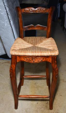 Fine Carved Ladder Back Rush Seat Bar Stool (One) (Lots 22 & 23 Match)