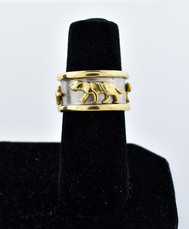 Handsome Vintage 14K Yellow Gold Ring with Big Cat Design, Size 8