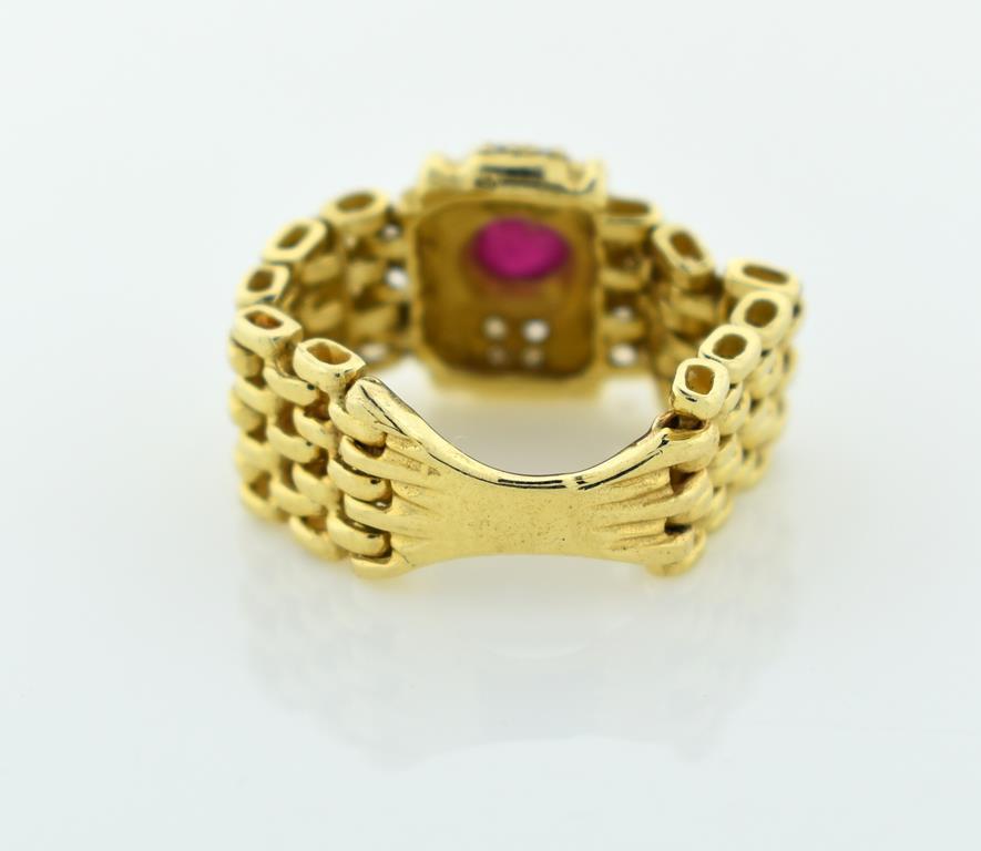 Unique Vintage 14K Yellow Gold, Ruby and Diamond Ring, Size 6.5