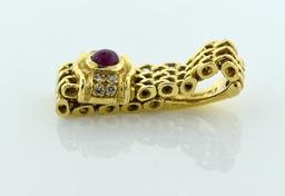 Unique Vintage 14K Yellow Gold, Ruby and Diamond Ring, Size 6.5