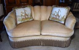 Plush Hickory White Love Seat with Bullion Fringe