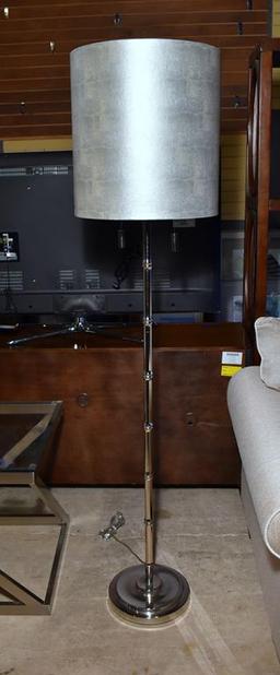 Contemporary Floor Lamp Chrome Metal Bamboo Design, Neutral Shade