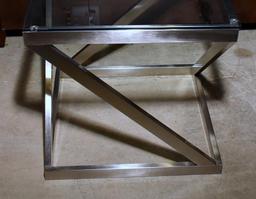 Attractive Modern Design Brushed Chrome & Glass End / Side Table, Lots 10-12 Design Match