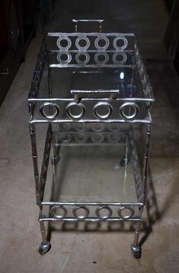 Striking Contemporary Metal & Glass Bar Cart