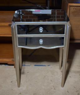 Bright Contemporary Modern Mirrored Side Table with Two Drawers