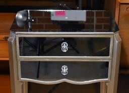 Bright Contemporary Modern Mirrored Side Table with Two Drawers