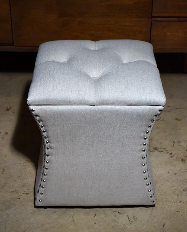 Stylish Contemporary Neutral Upholstered Storage Stool with Nailhead Trim