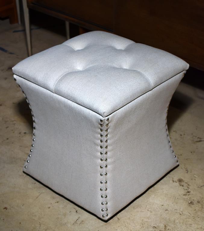 Stylish Contemporary Neutral Upholstered Storage Stool with Nailhead Trim