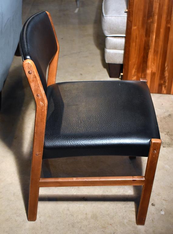 Single Vintage Mid-Century Modern Dining Chair, Black Leather Seat & Back, Matches Lot 2