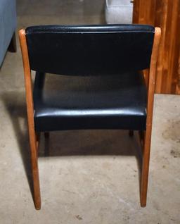 Single Vintage Mid-Century Modern Dining Chair, Black Leather Seat & Back, Matches Lot 2