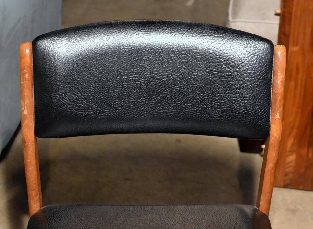 Single Vintage Mid-Century Modern Dining Chair, Black Leather Seat & Back, Matches Lot 2